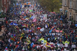View of thousands of people filling the street