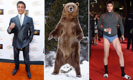 Sylvester Stallone, a grizzly bear, Sacha Baron Cohen