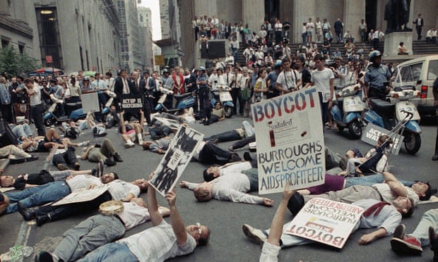 An ACT UP protest in front of the New York Stock Exchange, September 1989.