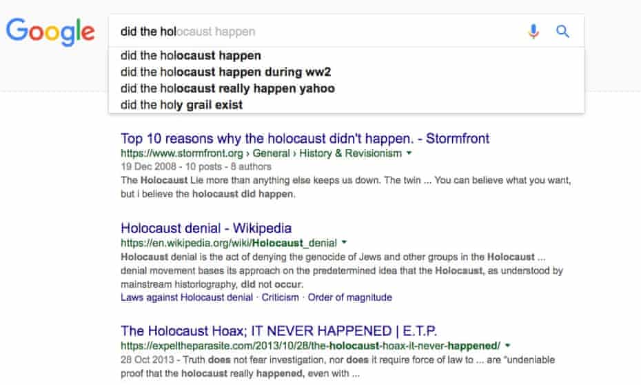Did the holocaust happen? Google search for Carole Cadwalladr