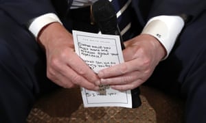 Donald Trump with notes during a listening session with high school students and teachers at the White House on Wednesday.