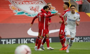 Mohamed Salah of Liverpool celebrates scoring his teams first goal from the penalty spot.