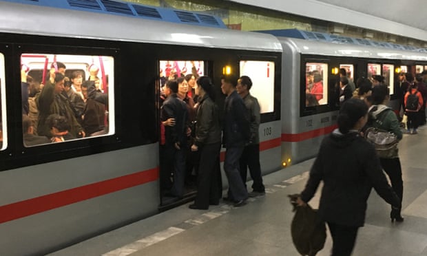 One of Pyongyang’s new trains that carries video adverts