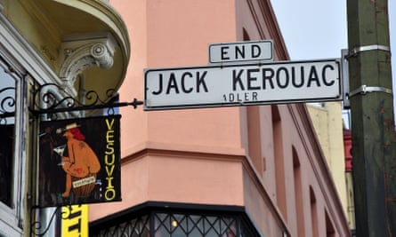A street sign for Jack Kerouac Alley, one of the San Francisco streets renamed by Lawrence Ferlinghetti, running between the City Lights Bookstore and the Vesuvio Bar, both popular with the Beat poets.