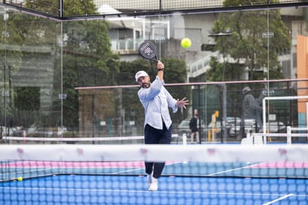 Darren McMullen plays padel at the Racquet Club in Sydney.