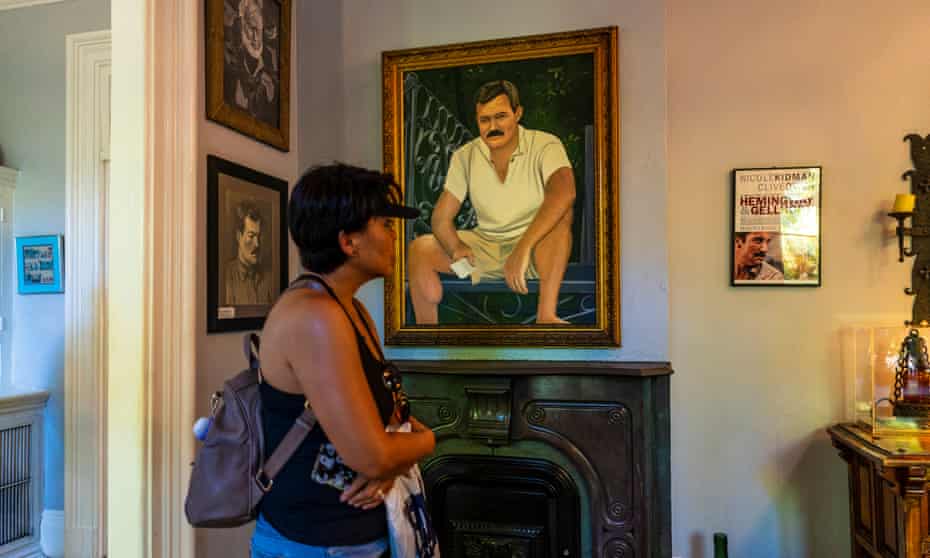 A portrait of Ernest Hemingway seen inside the Hemingway Home and Museum located in Key West, Florida