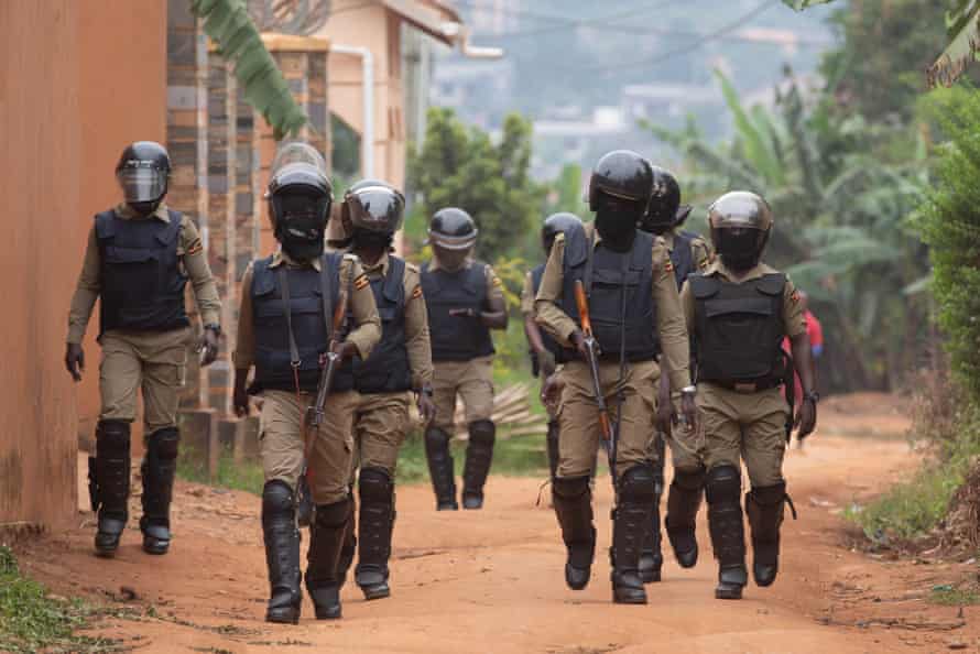 Security forces block the entrance to Robert Kyagulanyi’s property in Kampala in January.