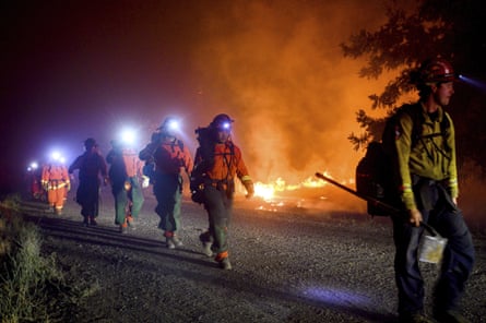 Inmate firefighters battle the Quail fire near Winters, California, on 7 June.