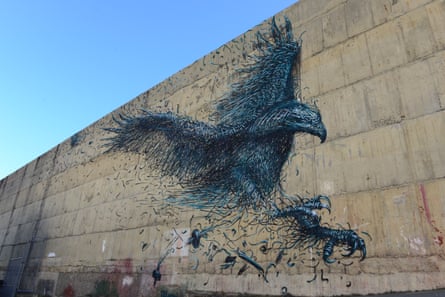 A all mural of a giant bird