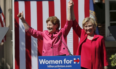 Hillary Clinton stands with senator Jeanne Shaheen after the fellow Democrat endorsed Clinton at a campaign rally in Portsmouth, New Hampshire, on Saturday.