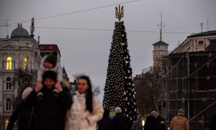 The Christmas tree installed at Sofiiska Square, in Kyiv.