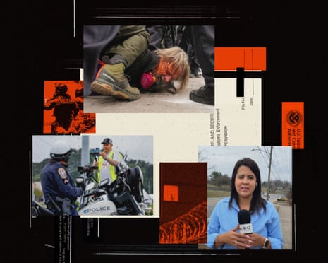 Collage showing John Abernathy's detention by police, Estefany RodrÃÂguez and Mario Guevara