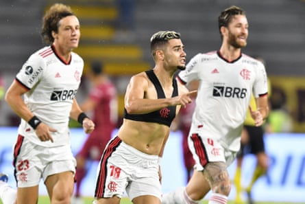 Andreas Pereira, minus his shirt, after scoring for Flamengo against Colombia’s Deportes Tolima in the Copa Libertadores last June.