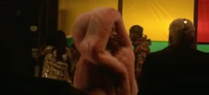 Fur enough – Rihanna makes her entrance.