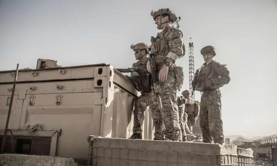 US armed forces personnel at an evacuation control checkpoint at Hamid Karzai international airport.