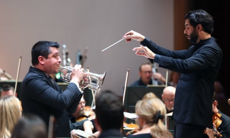 Venezuelan trumpeter Pacho Flores, with the RLPO conducted by Domingo Hindoyan, at the Philharmonic Hall, Liverpool.