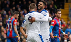 Leicester City’s Riyad Mahrez celebrates after scoring.