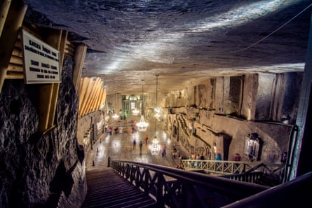 illuminated cavernous underground salt mine