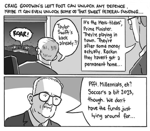 Cartoon embed. David Squires on … a tribute to Craig Goodwin’s left foot, panel 5