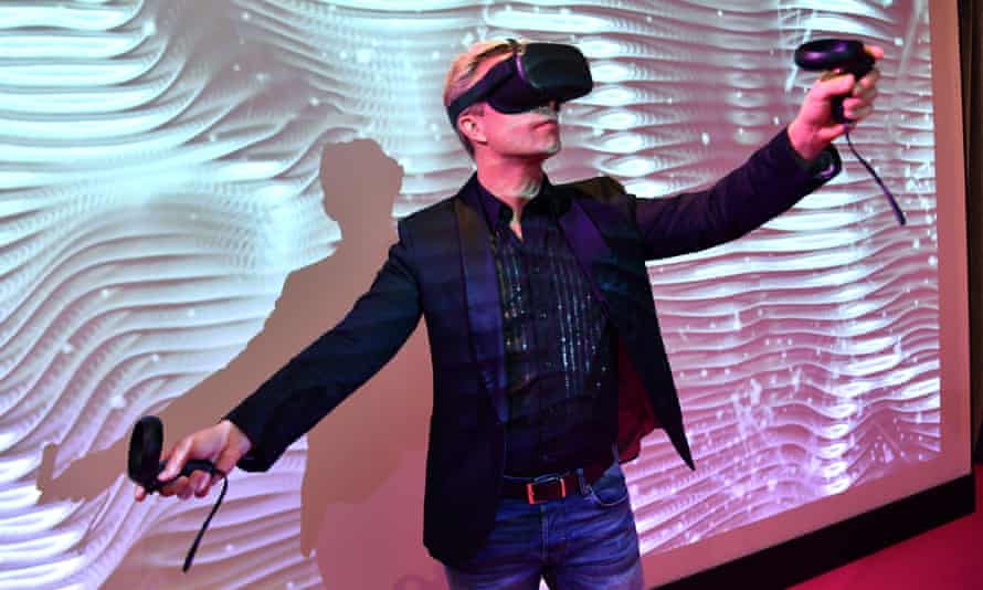 Ulrich Schrauth of the London film festival wears a VR headset during a 2020 presentation at the Southbank Centre.