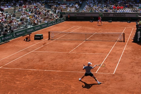 Jesper De Jong plays a forehand return to Stan Wawrinka.