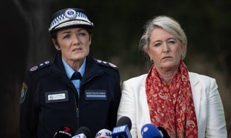 Police Commissioner Karen Webb and NSW Police Minister Yasmin Catley at a press conference in Huntlee in the Hunter Valley.
