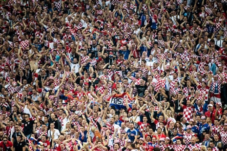 The Croatia fans celebrate during the semi-final against England at the Luzhniki Stadium.