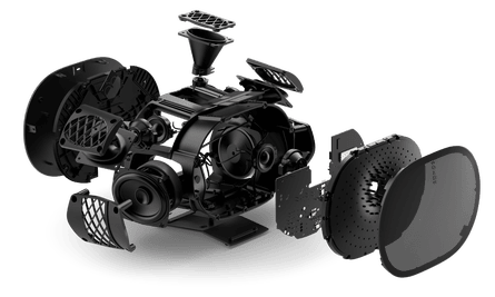 Um diagrama explodido mostrando as várias matrizes de alto-falantes no Sonos Era 300.