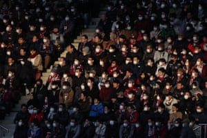 Fans wearing face masks at the J-League match between Vissel Kobe and Yokohama F Marinos on 23 February.