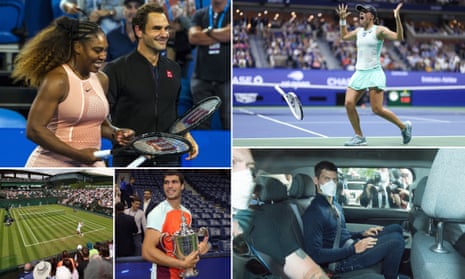 Roger Federer and Serena Williams; Iga Swiatek; Novak Djokovic; Carlos Alcaraz; and action at Wimbledon.