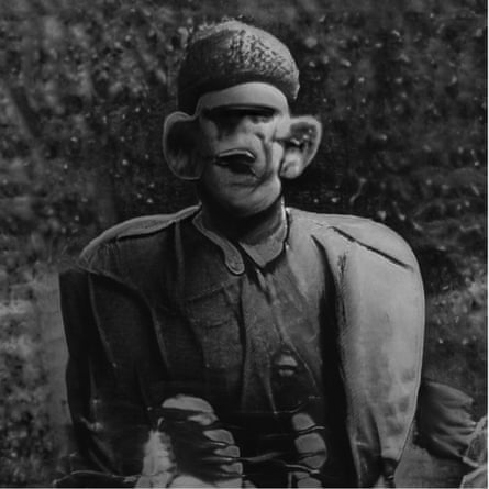 An AI image created by Alexey Yurenev for his project Silent Hero showing a portrait of a soldier manipulated to jumble its features