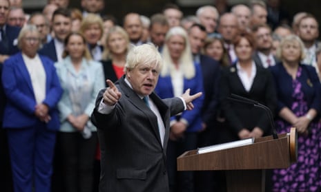 Boris Johnson speaks outside Downing Street in London on 6 September before offering his resignation to the Queen.