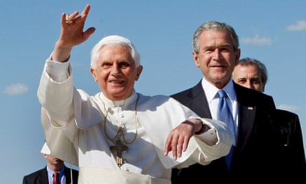Pope Benedict XVI with President George W. Bush, Andrews Air Force Base in Camp Springs, Maryland, USA, 15 April 2008. 