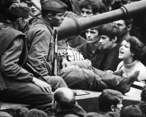 Girl Shouts To Soldiers Seated On Tanks 26 August 1968-Prague, Czechoslovakia.
