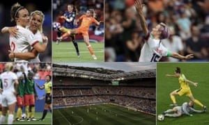 Lucy Bronze and Rachel Daly celebrate the former’s goal against Norway; Sweden against the Netherlands; Megan Rapinoe; Havana Solaun scores Jamaica’s first ever World Cup goal; empty seats at the Stade de Nice; Cameroon players surround referee Qin Liang.