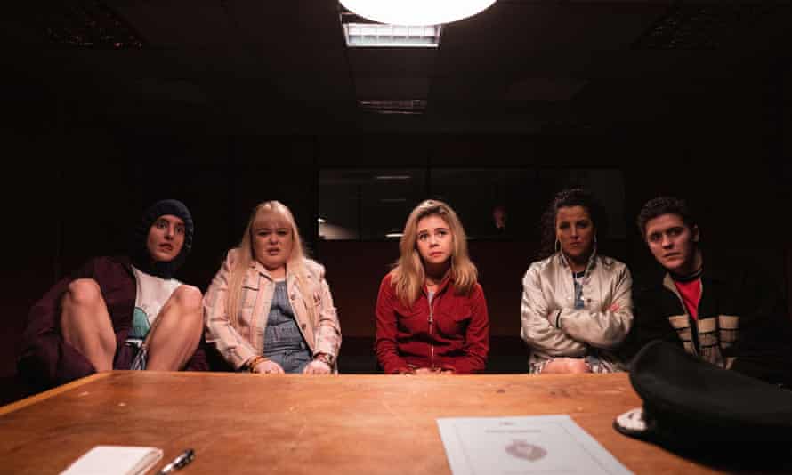 Louisa Clare Harland, Nicola Coughlan, Saoirse-Monica Jackson, Jamie-Lee O'Donnell and Dylan Llewellyn in Derry Girls.