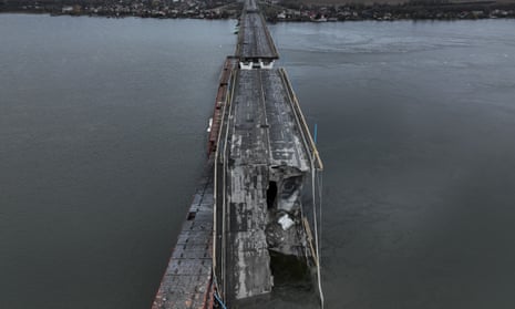 The damaged Antonivsky bridge in Kherson, Ukraine.