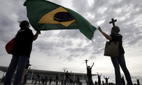 Demonstrators in Brasilia rally at the weekend in protest against the government’s handling of the pandemic.