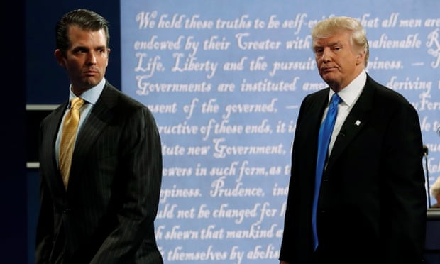 Donald Trump Jr with his father after his debate against Democratic nominee Hillary Clinton at Hofstra University in New York, 26 September 2016