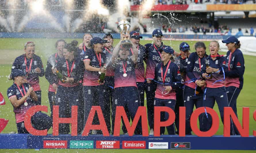 England players celebrate winning the 2017 Women’s World Cup at Lord’s.