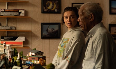 Florence Pugh and Morgan Freeman in a scene from A Good Person