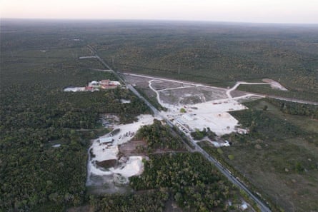 Drone image shows the impact of construction at Xpujil in Campeche state, southern Mexico.