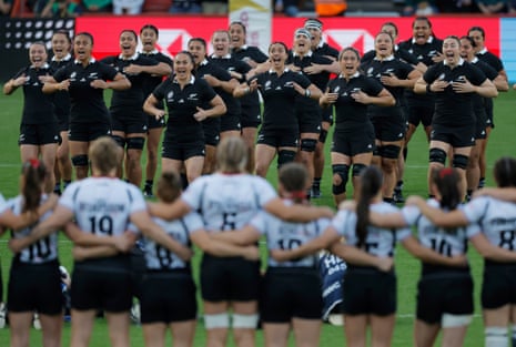 The New Zealand Black Ferns perform the haka before kick-off during the Women’s Rugby World Cup 2025 semi-final match against Canada.