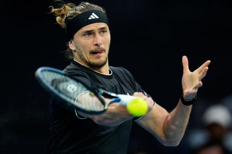 Alexander Zverev in action after a rain break.