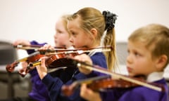 Children learning the violin. The Music in Secondary Schools Trust says its work helps increase pupils’ self-confidence and resilience.