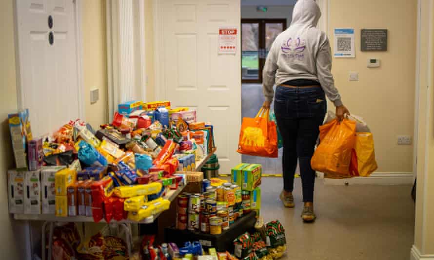 A volunteer at work in a food bank in north London, October 2020.