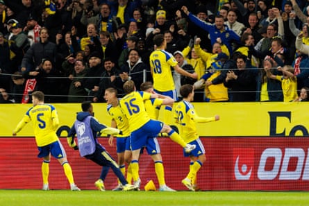 Sweden celebrate scoring against Poland