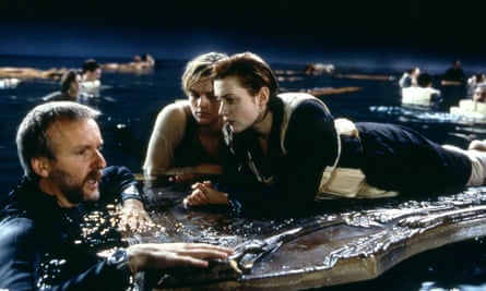 All aboard? Cameron with Leonardo DiCaprio and Kate Winslet on the set of Titanic, 1997.