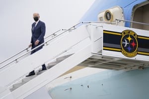 Joe Biden arrives at Pittsburgh International Airport ahead of a speech on infrastructure spending.