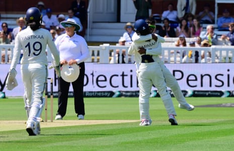 Deepti Sharma celebrates taking the wicket of Issy Wong.